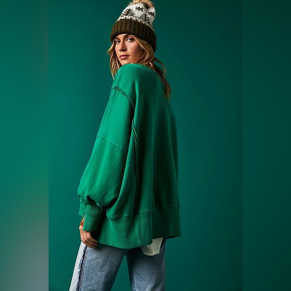NEW Free People We The Free Camden Sweatshirt In Kelly Green - Picture 3 of 13
